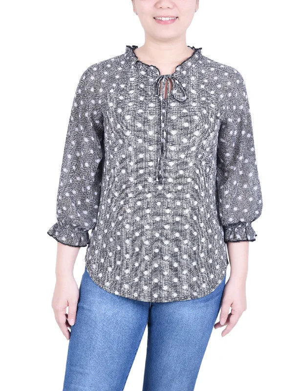 Petite Chiffon Sleeve Knit Top Monochromatic All - in - one