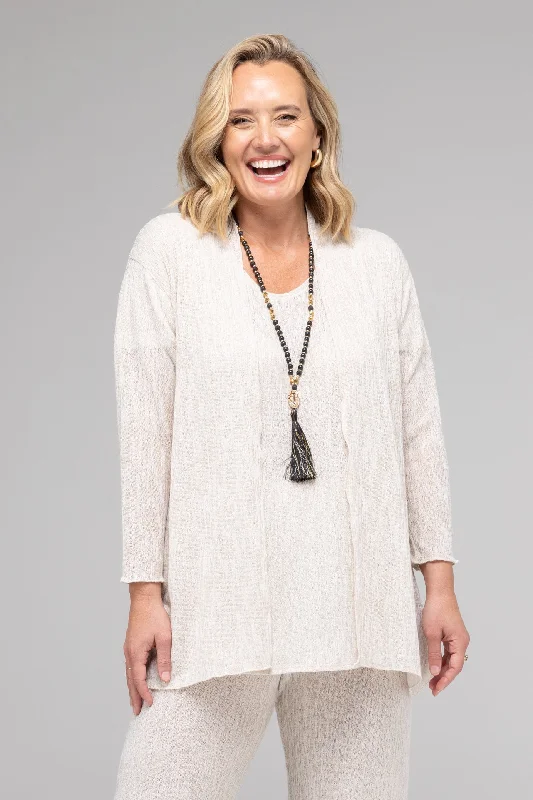 TWIN SET - Sand Haven Poly/Rayon Knit Longer Sleeve top + Cardigan Classic Women's Tweed
