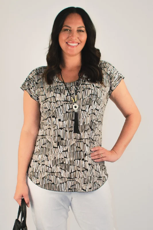 Grid Print Short Sleeve Jersey Top Cool Women's Distressed
