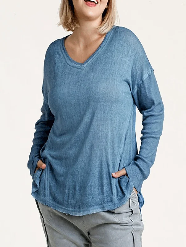 Curvy Katie Long Sleeve Top in Denim Tough Women's Military - inspired