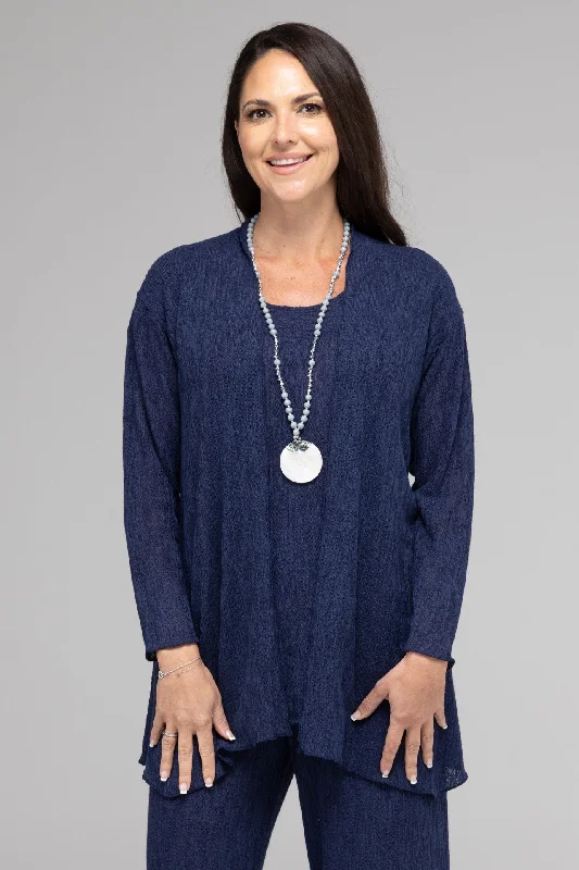 TWIN SET - Navy Haven Poly/Rayon Knit Longer Sleeve top + Cardigan Modern Women's 