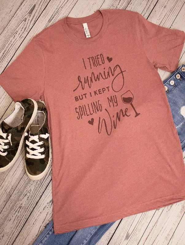 Curvy I Tried Running but I Kept Spilling My Wine Tee in Mauve Relaxed Women's 