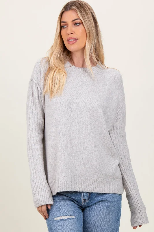 Heather Grey Long Sleeve Raised Seam Sweater Confident Women's High - fashion
