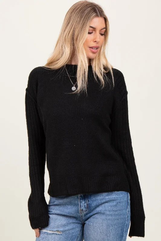 Black Raised Seam Long Sleeve Sweater Australian Beach