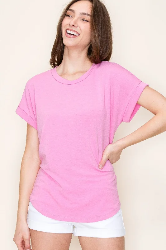 Pink Short Sleeve Terry Top Elegant Women's 