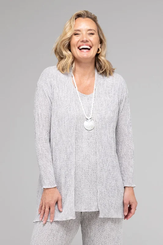TWIN SET - Silver Haven Poly/Rayon Knit Feature Stitched Top + Cardigan Cashmere