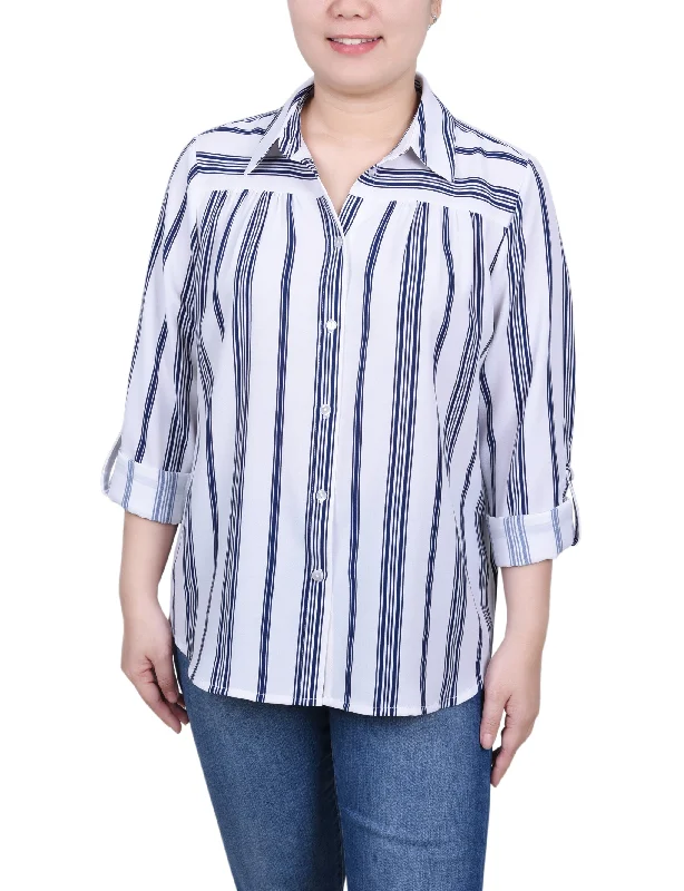 Long Roll Tab Sleeve Blouse Modern Women's Tech