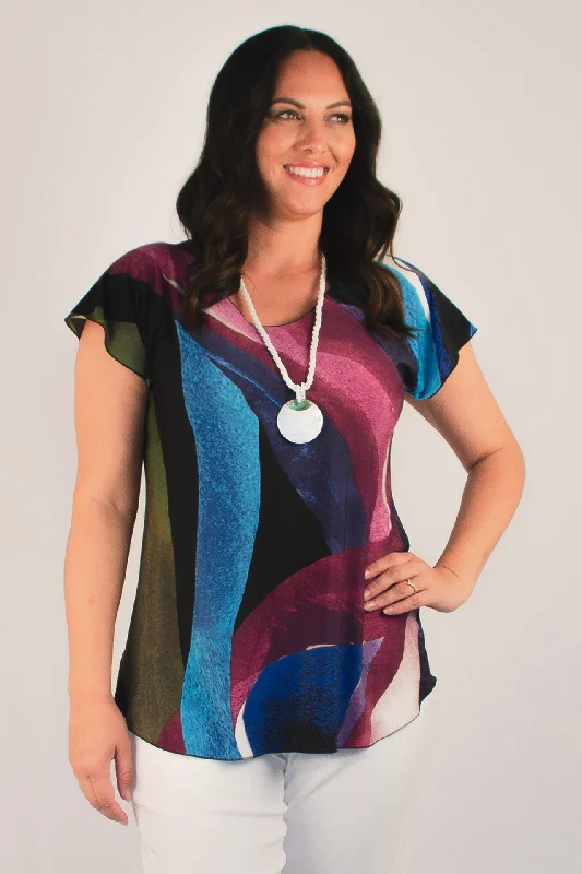 Paint Print Short Sleeve Jersey Top Stylish Women's Neon
