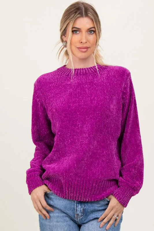 Magenta Chenille Knit Sweater Monochromatic Office Style