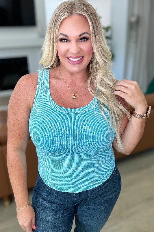 Go the Distance Ribbed Tank in Ice Blue garde