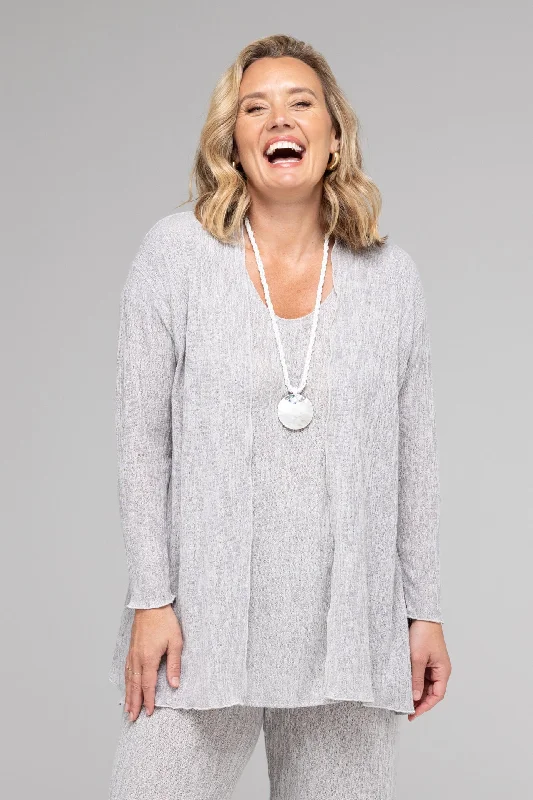 TWIN SET - Silver Haven Poly/Rayon Knit Longer Sleeve top + Cardigan Feminine Women's Soft 