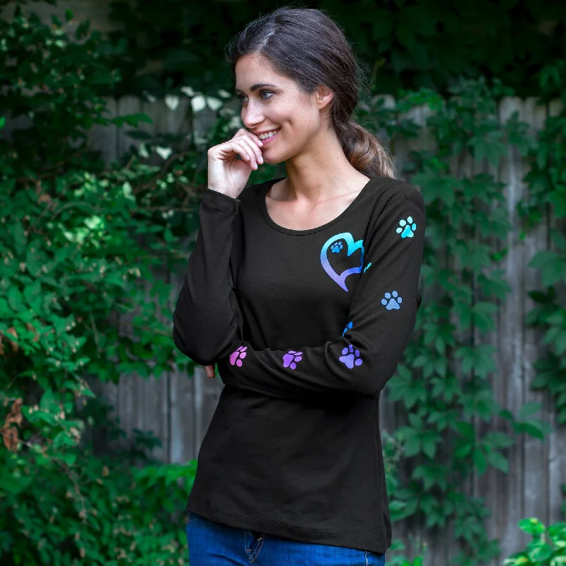 Rainbow Paws to My Heart Long Sleeve Tee Unique Women's Upcycled