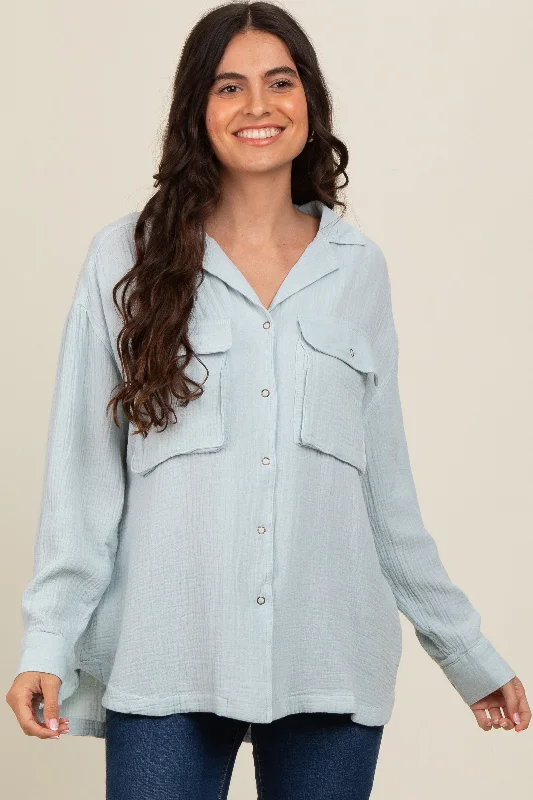 Light Blue Cotton Gauze Button Down Shirt Artistic Women's Avant - 