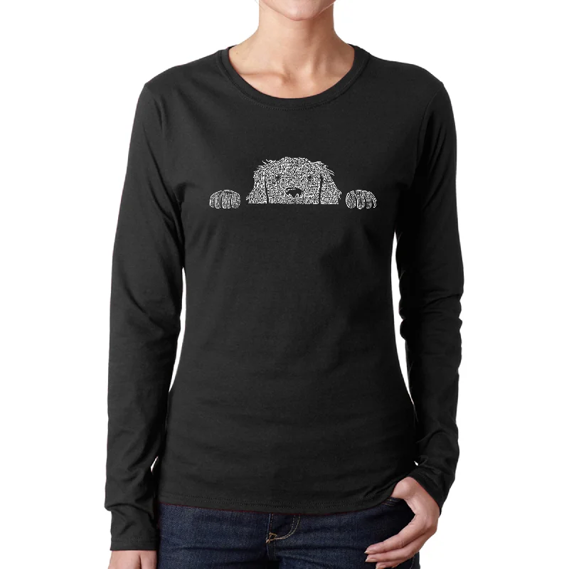 Peeking Dog  - Women's Word Art Long Sleeve T-Shirt Dynamic Women's High - energy
