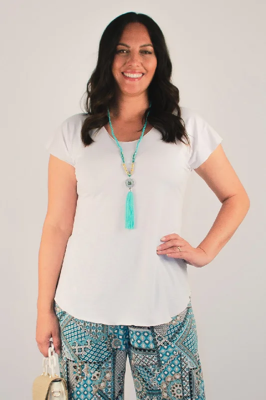 White Microfibre Short Sleeve Top Elegant Women's 