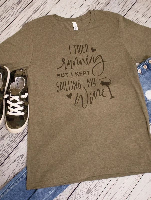 Curvy I Tried Running but I Kept Spilling My Wine Tee in Olive European