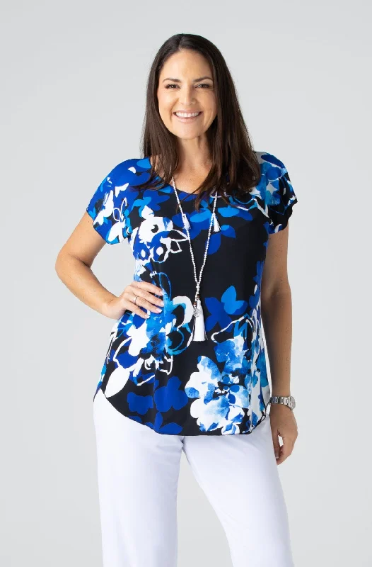 Indigo Print Short Sleeve Jersey Top Sharp Women's Italian