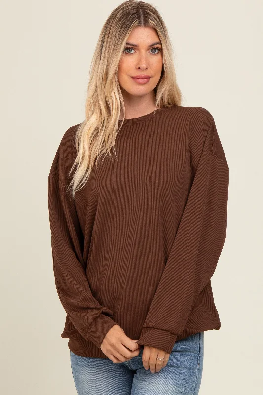 Brown Drop Shoulder Sweatshirt Polished Women's Silk