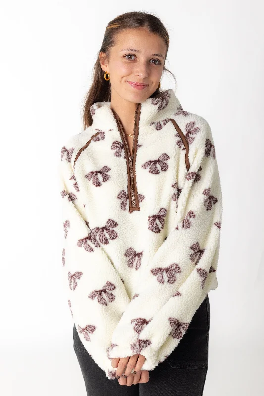 Favorite Sherpa Jacket - Cream with Bow Laid - back Women's Vibe