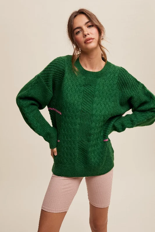 Green Striped Mixed Cable Knit Sweater purpose