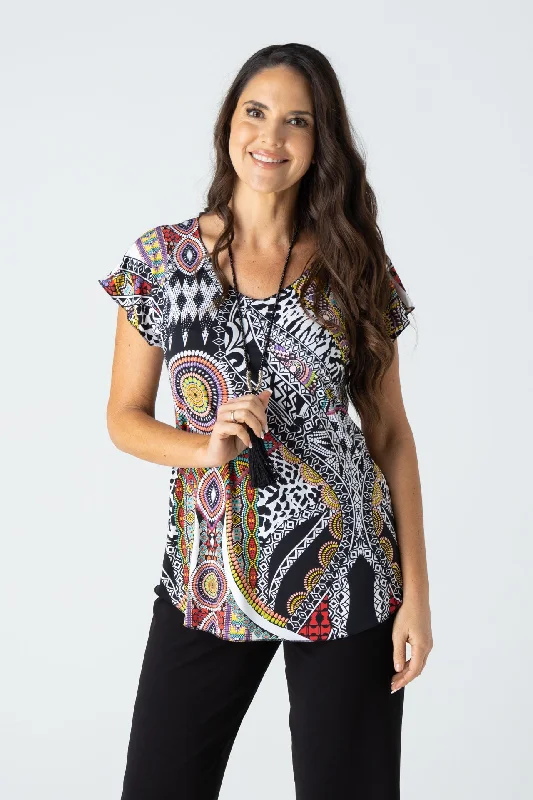 Aztec Print Short Sleeve Jersey Top Feminine Women's Style 