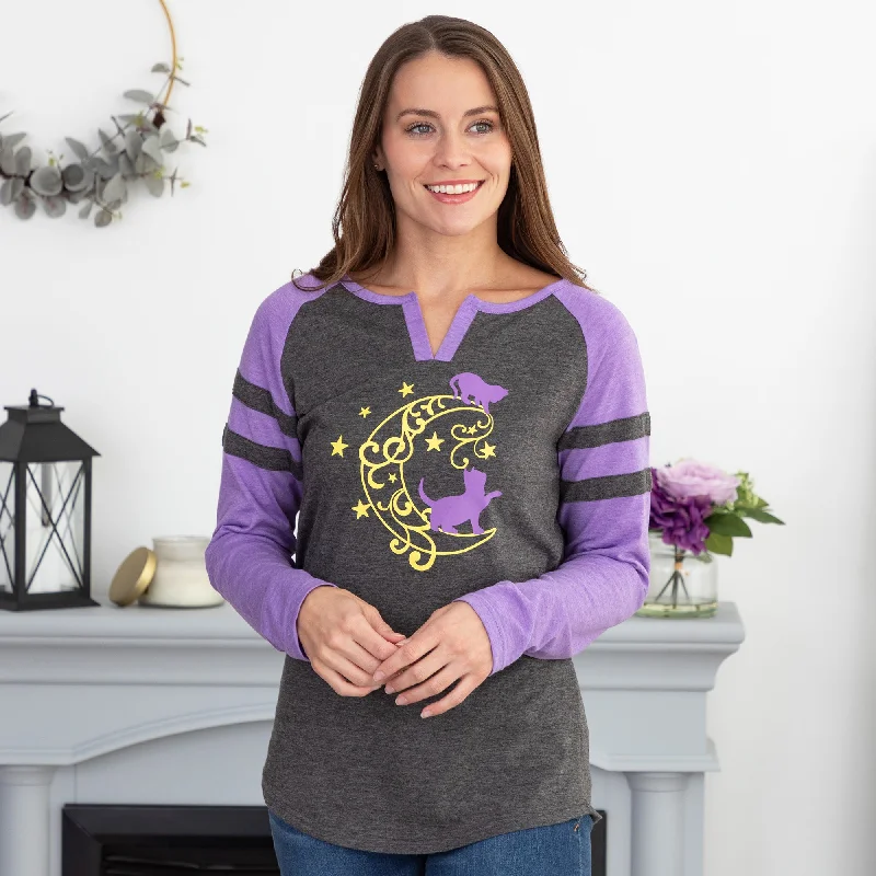 Kittens & Moon Long Sleeve Heathered Tee Unique Women's Upcycled