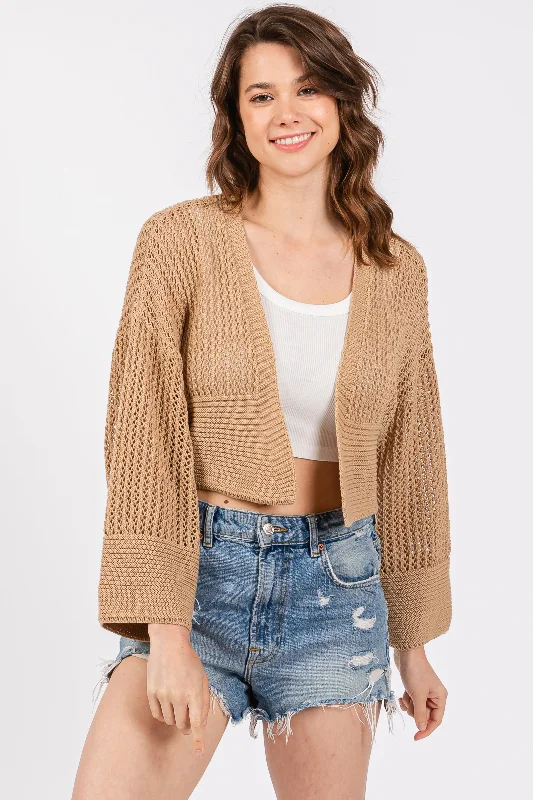 Taupe Open Knit Cropped Cardigan Practical Women's Multi - 