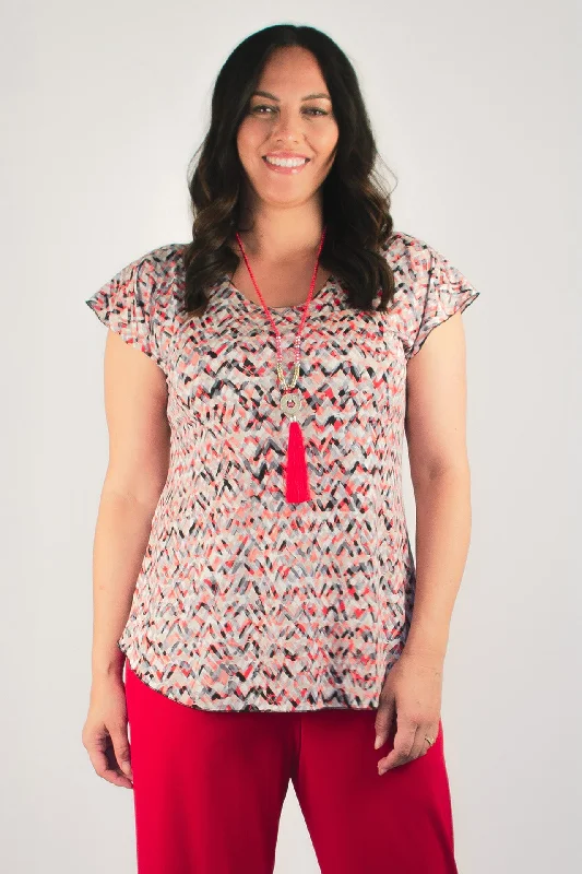 Points Print Short Sleeve Jersey Top Classic Women's Tweed
