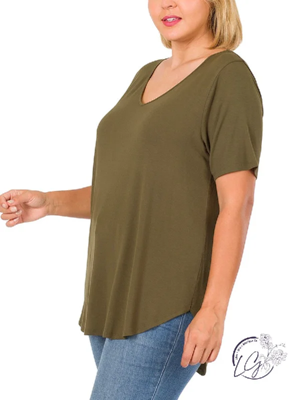 Curvy  Comfort Caress V-Neck Tee Classic Women's Tweed