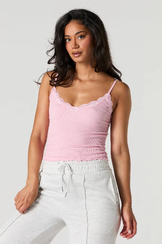 Seamless Ribbed Lace Trim Cami Dynamic Women's High - energy