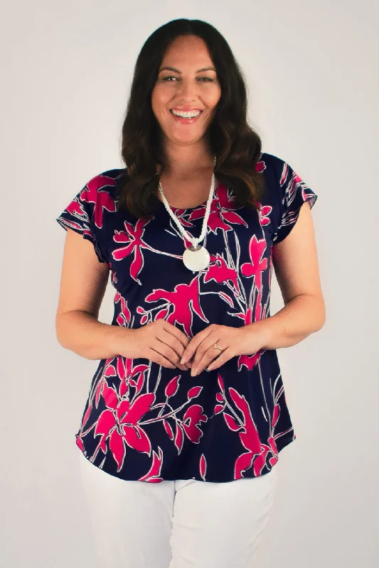 Hot Print Short Sleeve Jersey Top Sleek Women's Metallic
