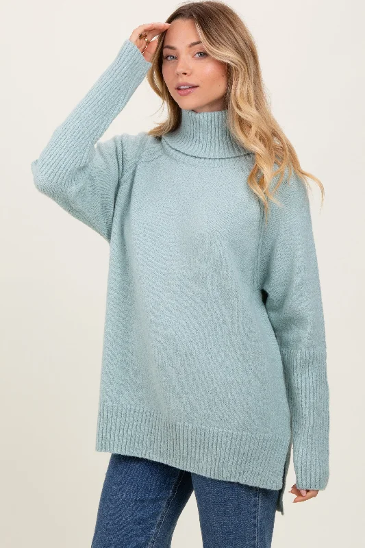 Light Olive Contrast Rib Turtle Neck Sweater Refined Women's Velvet