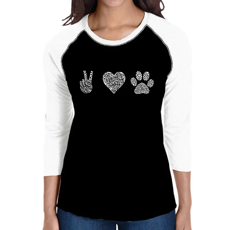 Peace Love Dogs  - Women's Raglan Word Art T-Shirt Sporty Women's Tennis