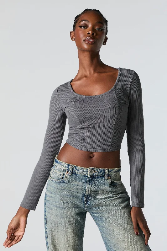 Ribbed Corset Style Long Sleeve Top Sustainable Organic