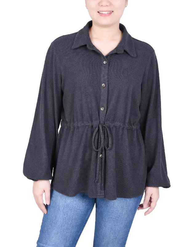 Petite Long Dolman Sleeve Drawstring-Waist Tunic Top Bold Women's Statement