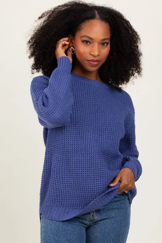 Periwinkle Waffle Knit Rounded Hem Sweater Refined Women's Hand - crafted