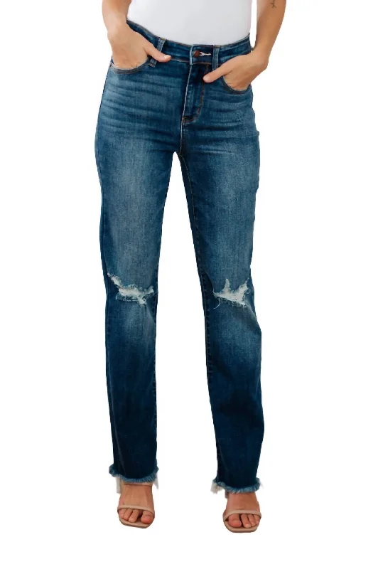 High Rise Distressed Straight Jeans In Medium Wash