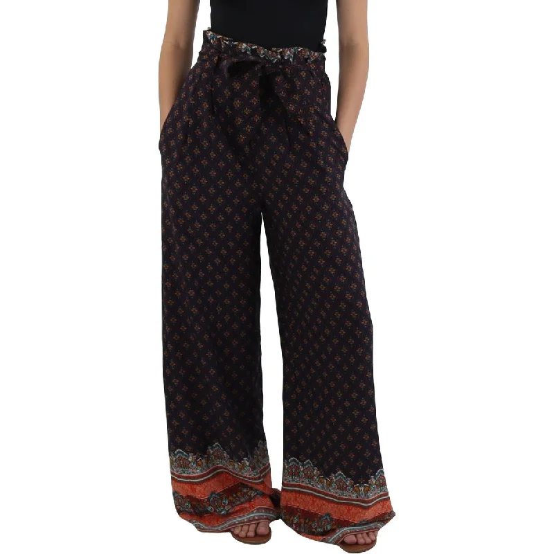 Gracia Womens Printed Paperbag High-Waisted Pants