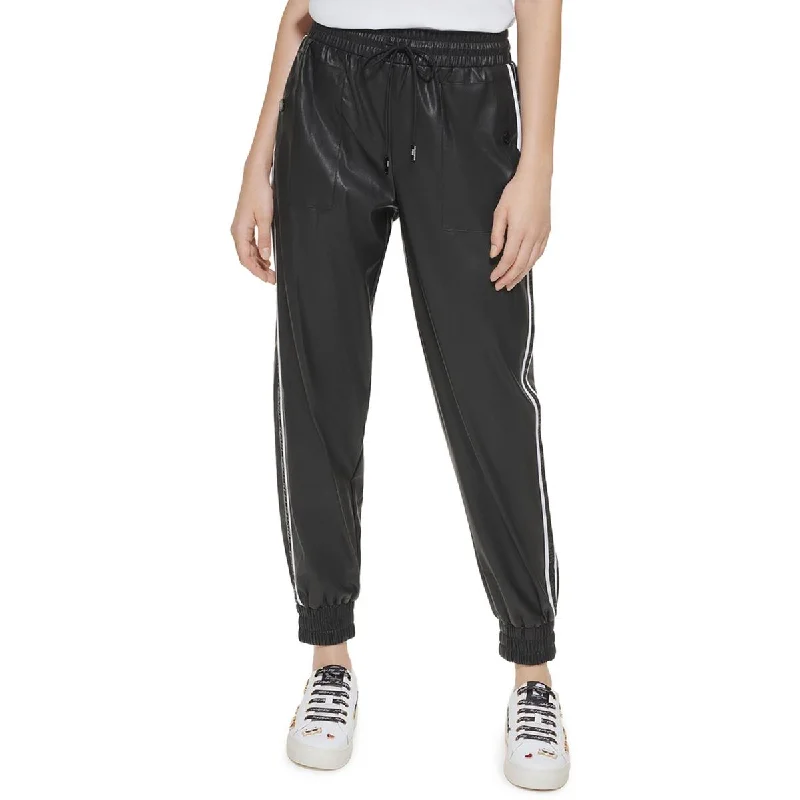 Karl Lagerfeld Paris Womens Faux Leather Sweatpants Jogger Pants