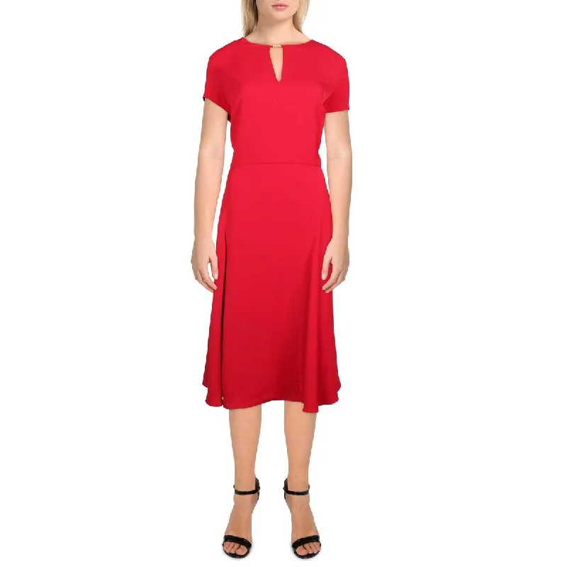 Lauren Ralph Lauren Womens Georgette Short Sleeves Midi Dress Classic Women's Tweed