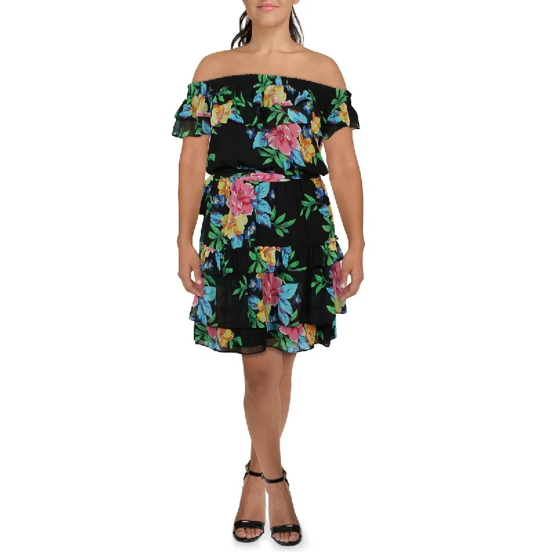 Lauren Ralph Lauren Womens Ruffled Chiffon Fit & Flare Dress Adventure