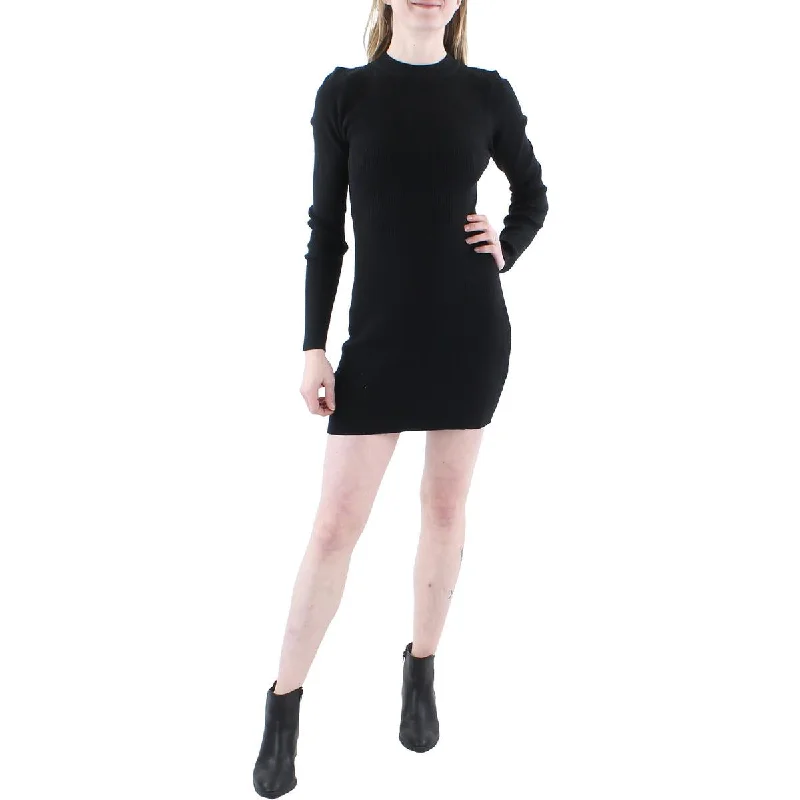 Le Lis Womens Ribbed Knit Open Back Bodycon Dress Monochromatic Office Style