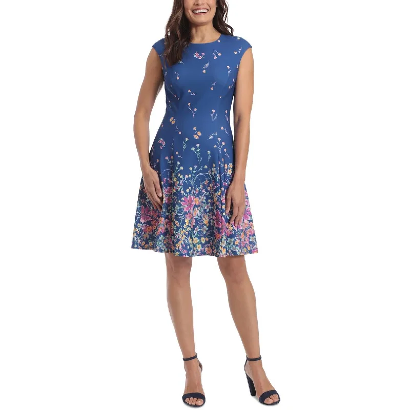 London Times Womens Floral Print Crepe Midi Dress