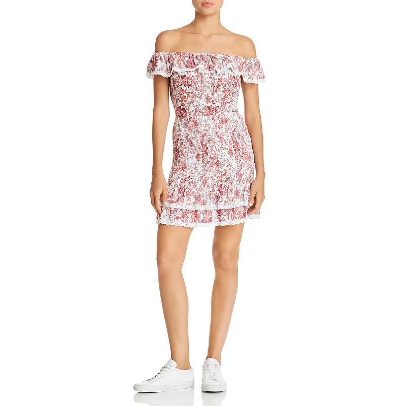 Lost + Wander Sofia Women's Smocked Paisley Print Off-The-Shoulder Mini Dress Stylish Women's Neon Lost + Wander Sofia Women's Smocked Paisley Print Off-The-Shoulder Mini Dress Stylish Women's Neon