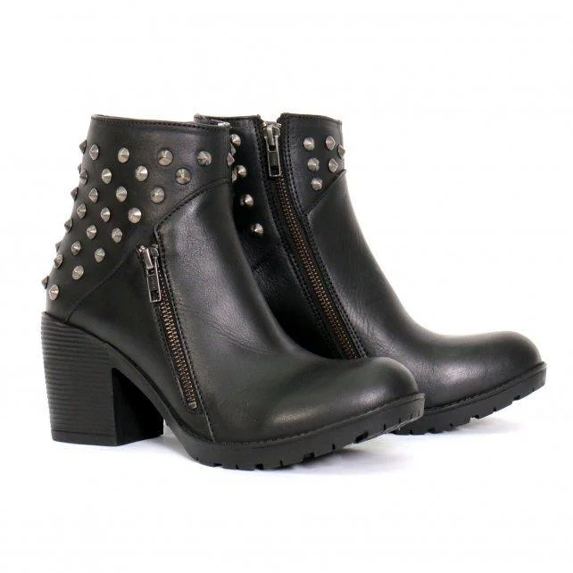 Hot Leathers BTL1003 Ladies 5-inch Black Studded Ankle Leather Boots with Side Zippers