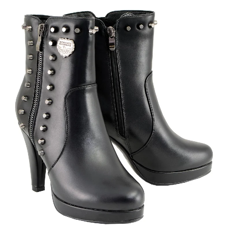 Milwaukee Leather MBL9440 Women's Black Spiked Fashion Boots w/ Side Zippers Country