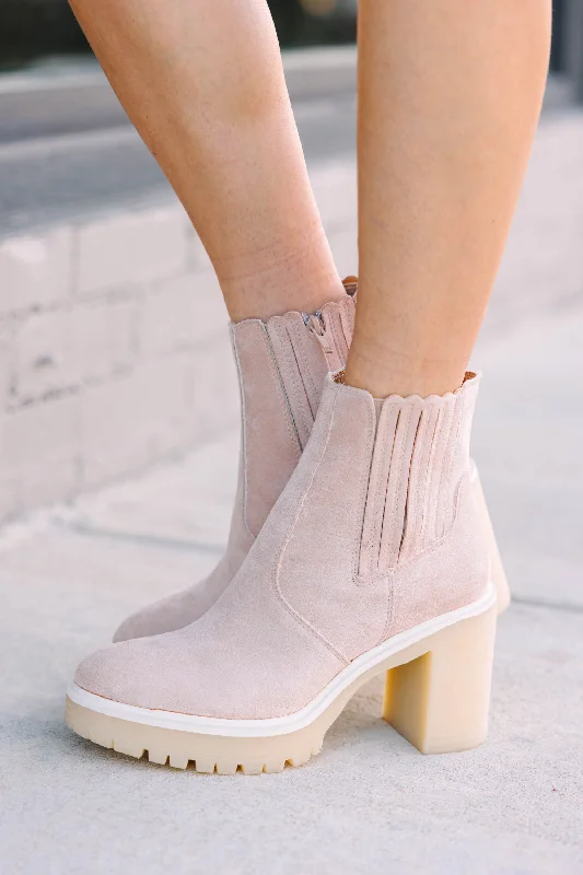 On Your Own Beige Suede Booties Business