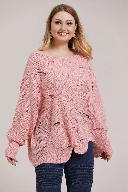 WOMEN PLUS SIZE CABLE KNITTED OVERSIZE SWEATER