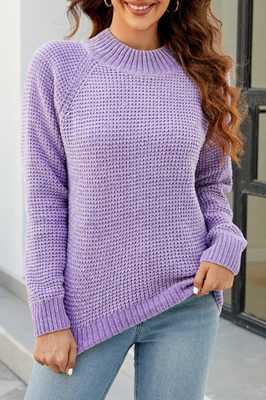 WOMEN WAFFLE KNIT LONG SLEEVE FALL WINTER SWEATER