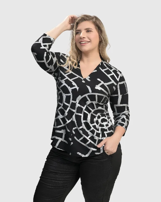 Hypnotic Signature V Neck Top, Silver